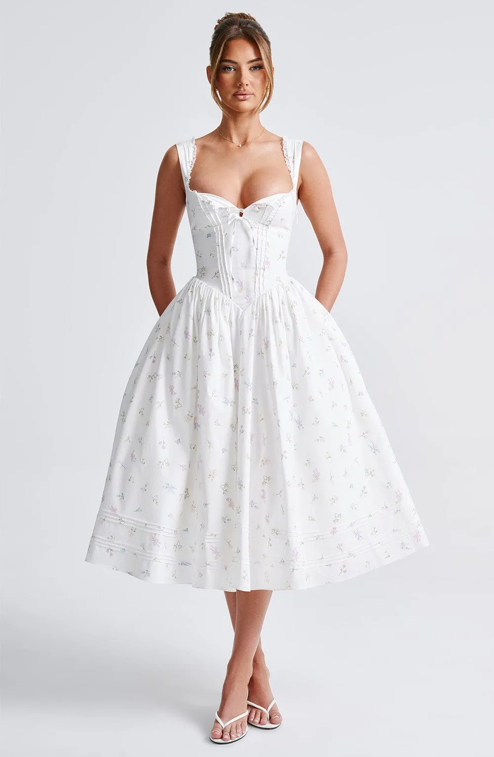 Marlena Midi Dress - White Multi Floral Print