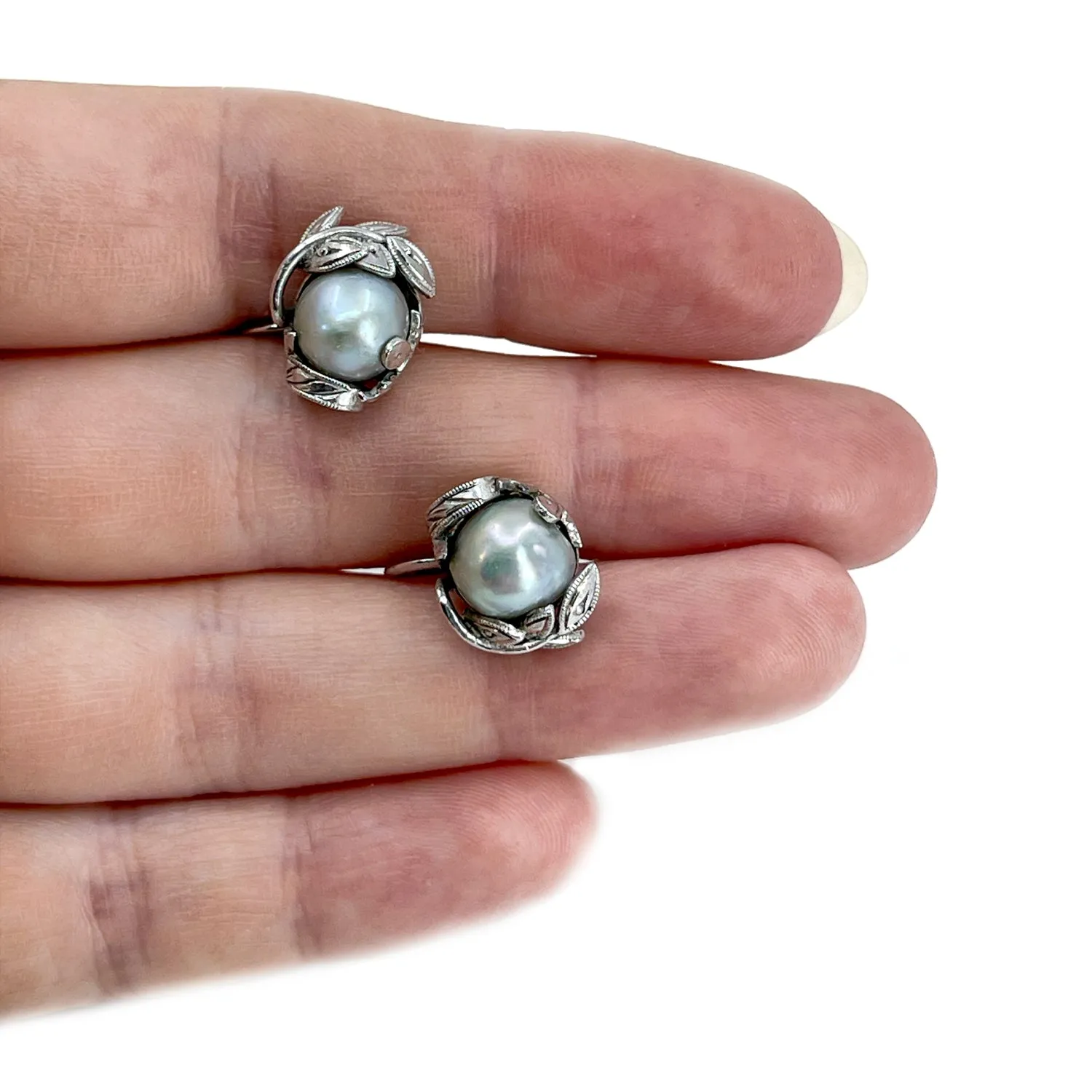 Maruwa Tokyo Blue Baroque Akoya Saltwater Cultured Pearl Screwback Earrings- Sterling Silver