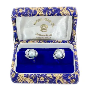 Maruwa Tokyo Blue Baroque Akoya Saltwater Cultured Pearl Screwback Earrings- Sterling Silver