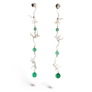 Micro Monkey Linked Earrings with Emeralds and White Diamonds