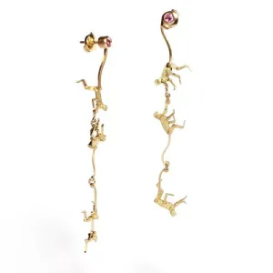 Micro Monkey Linked Earrings with Pink Sapphires