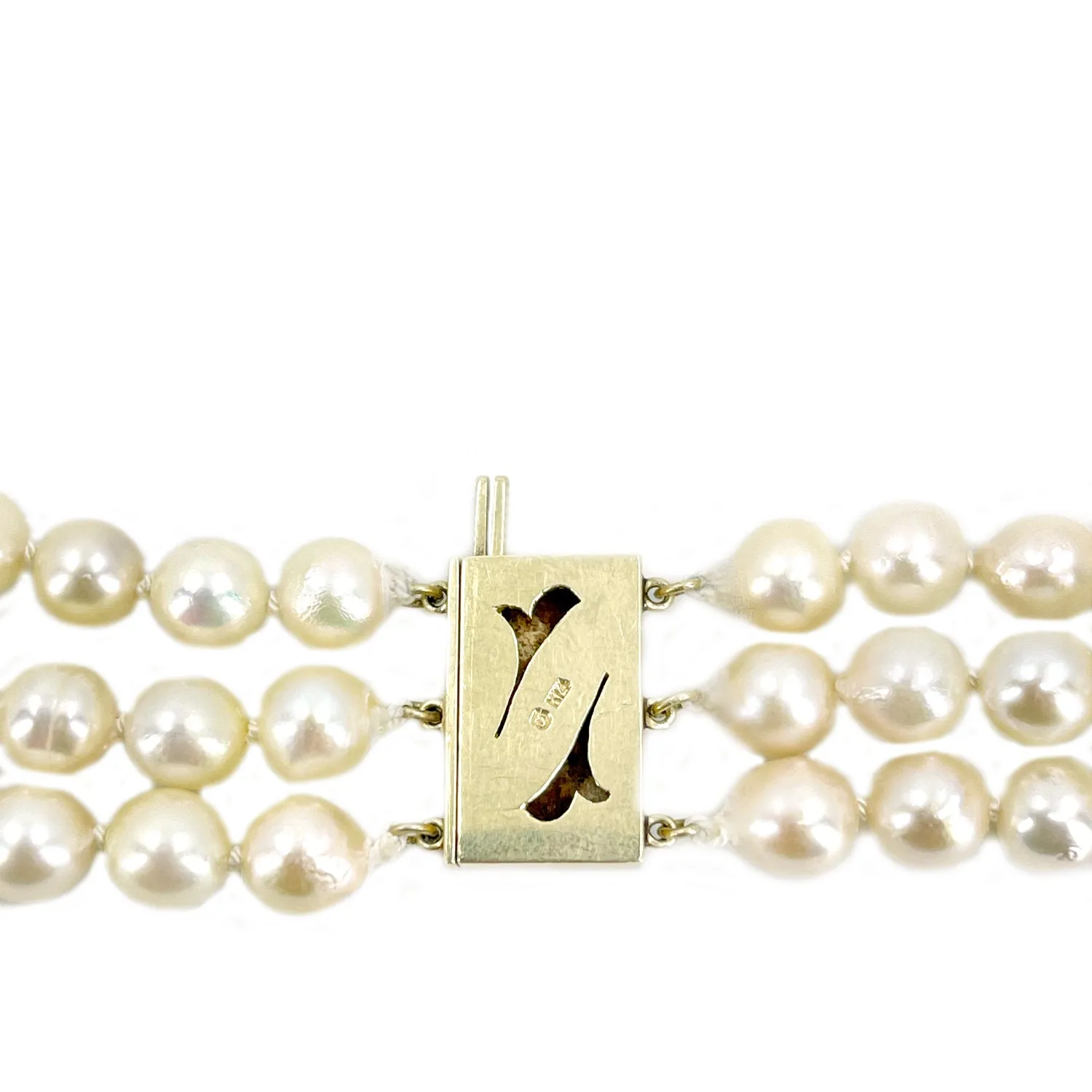 Mikimoto Baroque Japanese Cultured Akoya Pearl Triple Strand - 14K Yellow Gold 16.50-18.50 Inch