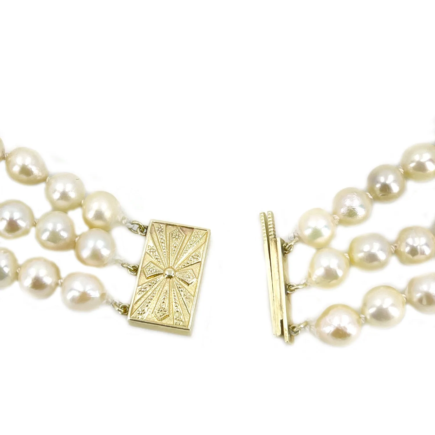 Mikimoto Baroque Japanese Cultured Akoya Pearl Triple Strand - 14K Yellow Gold 16.50-18.50 Inch