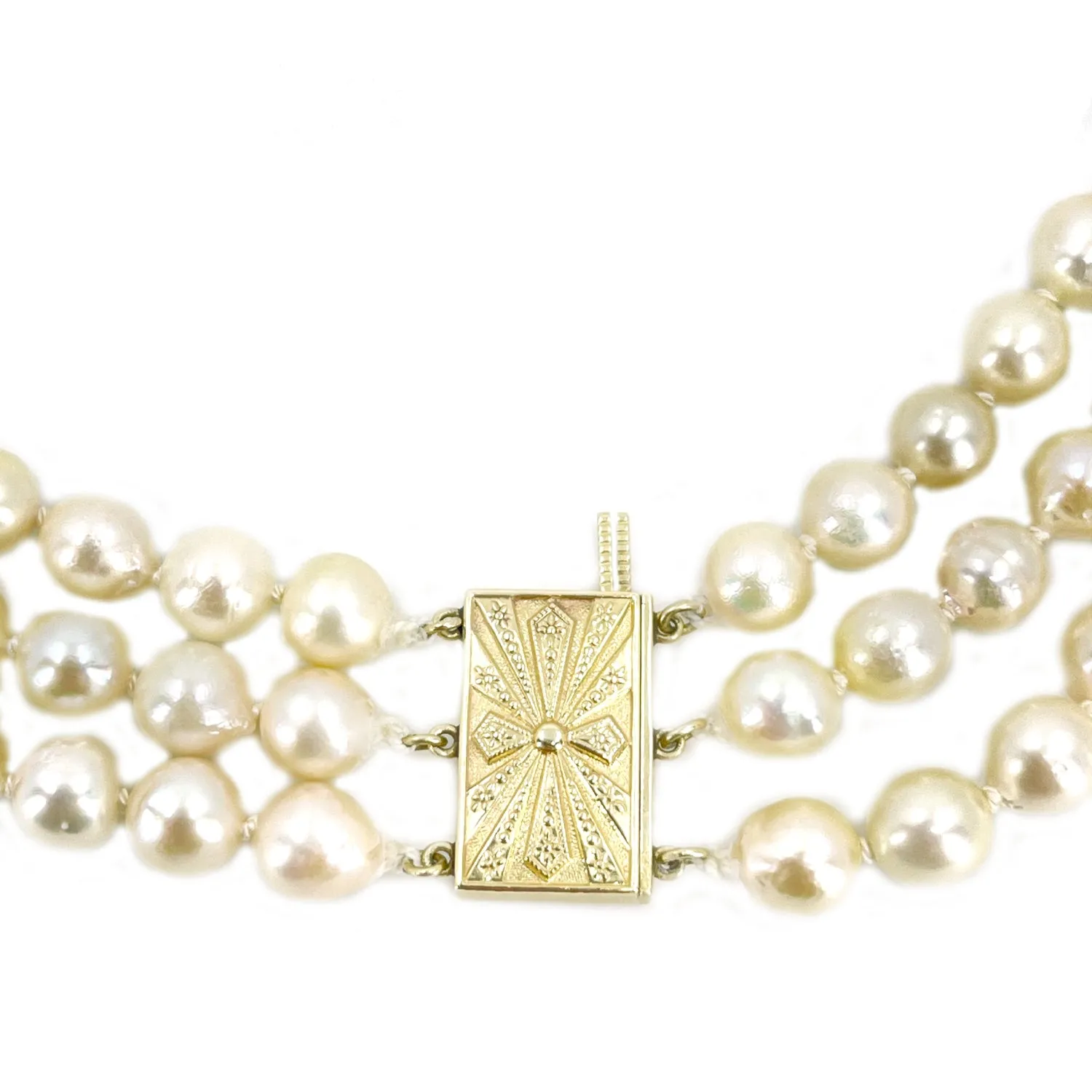 Mikimoto Baroque Japanese Cultured Akoya Pearl Triple Strand - 14K Yellow Gold 16.50-18.50 Inch