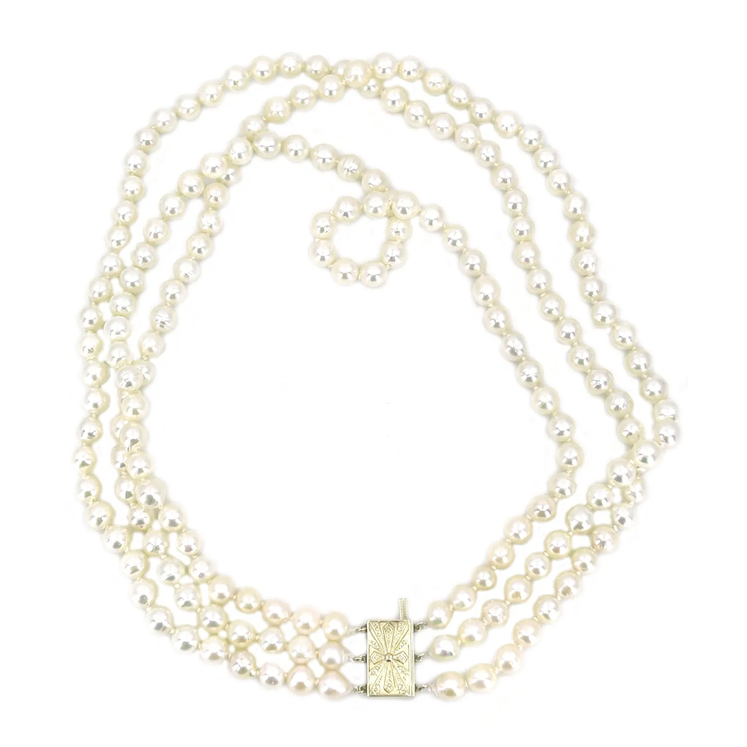 Mikimoto Baroque Japanese Cultured Akoya Pearl Triple Strand - 14K Yellow Gold 16.50-18.50 Inch