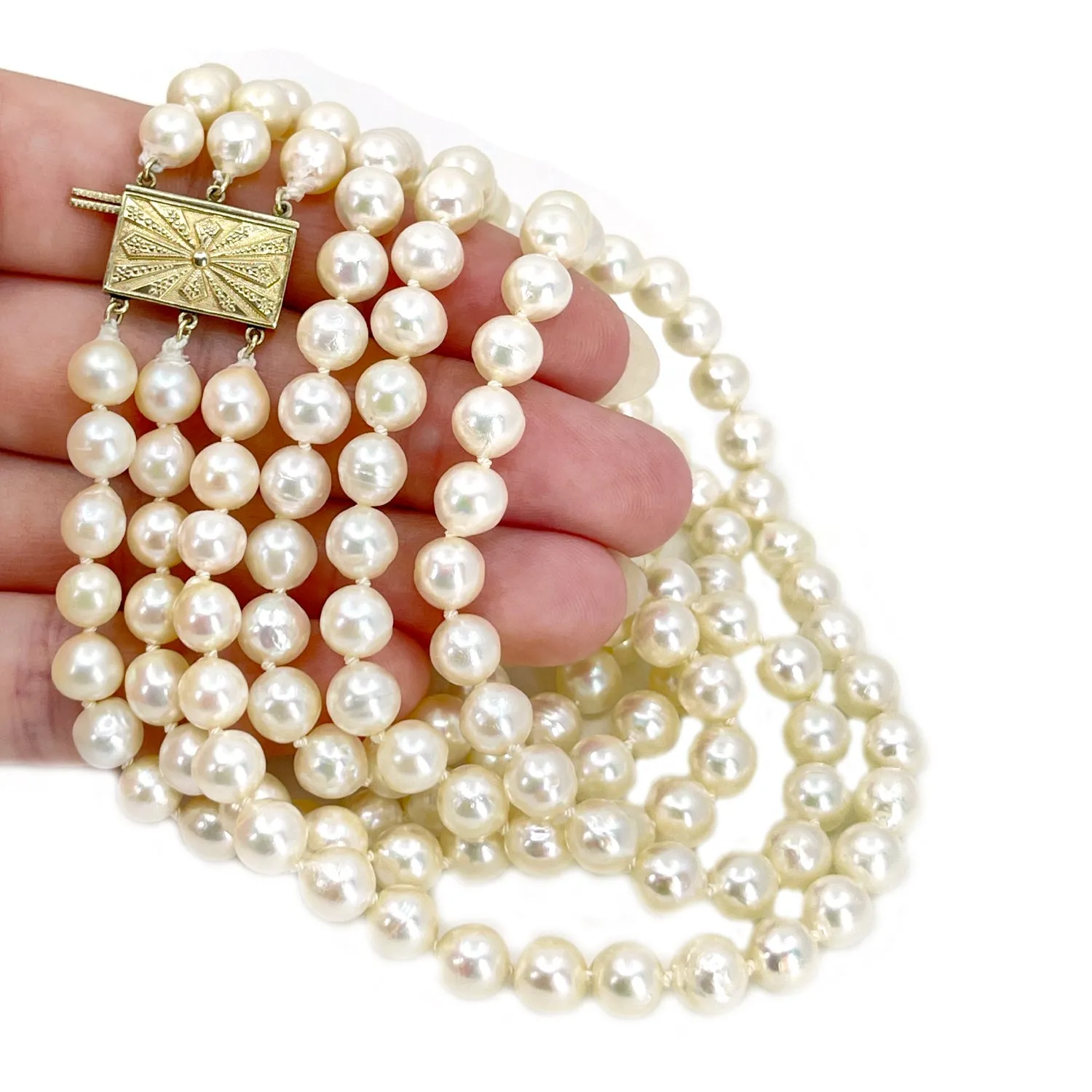 Mikimoto Baroque Japanese Cultured Akoya Pearl Triple Strand - 14K Yellow Gold 16.50-18.50 Inch