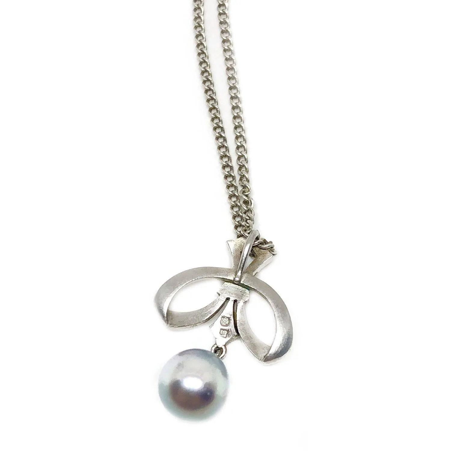 Mikimoto Blue Saltwater Akoya Deco Lavaliere Necklace Screwback Earring Set- Sterling Silver