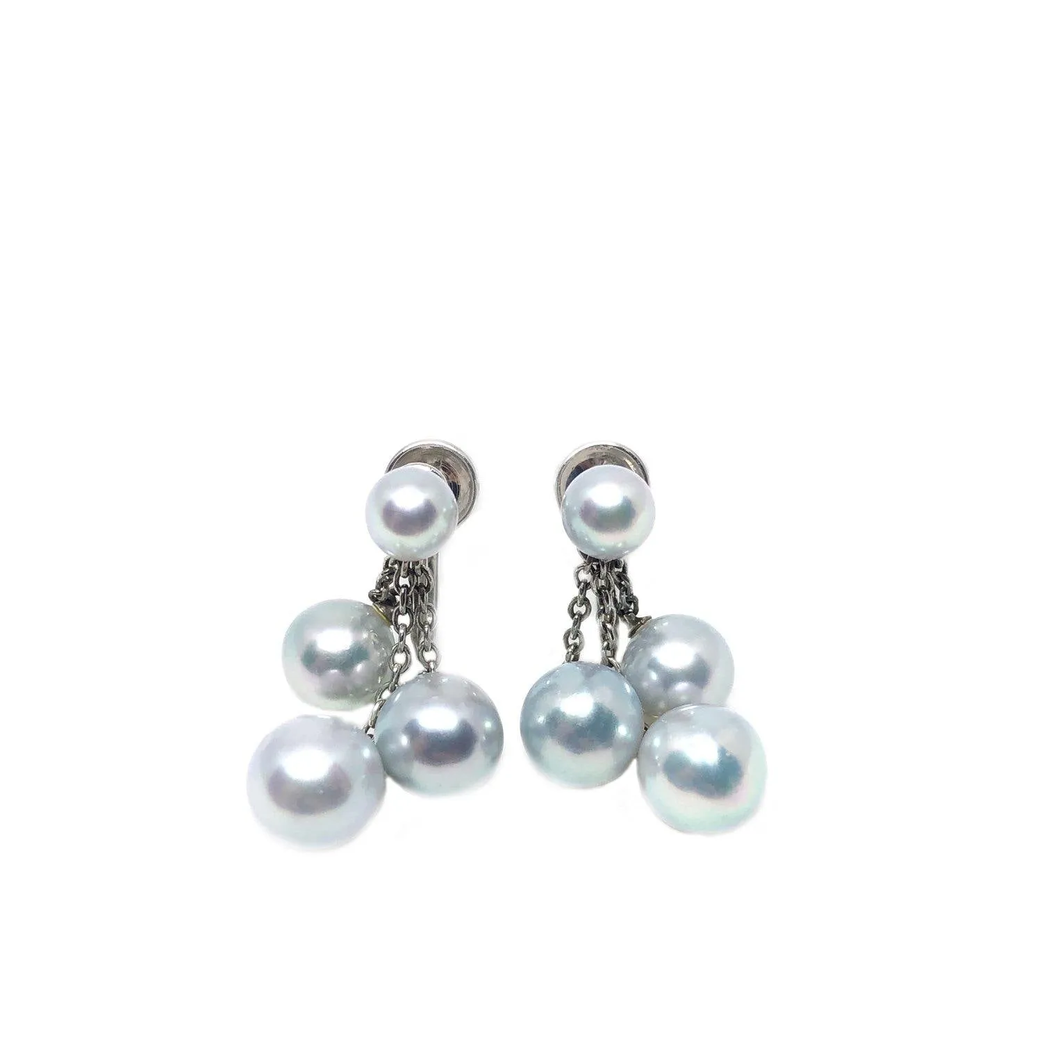 Mikimoto Blue Saltwater Akoya Deco Lavaliere Necklace Screwback Earring Set- Sterling Silver