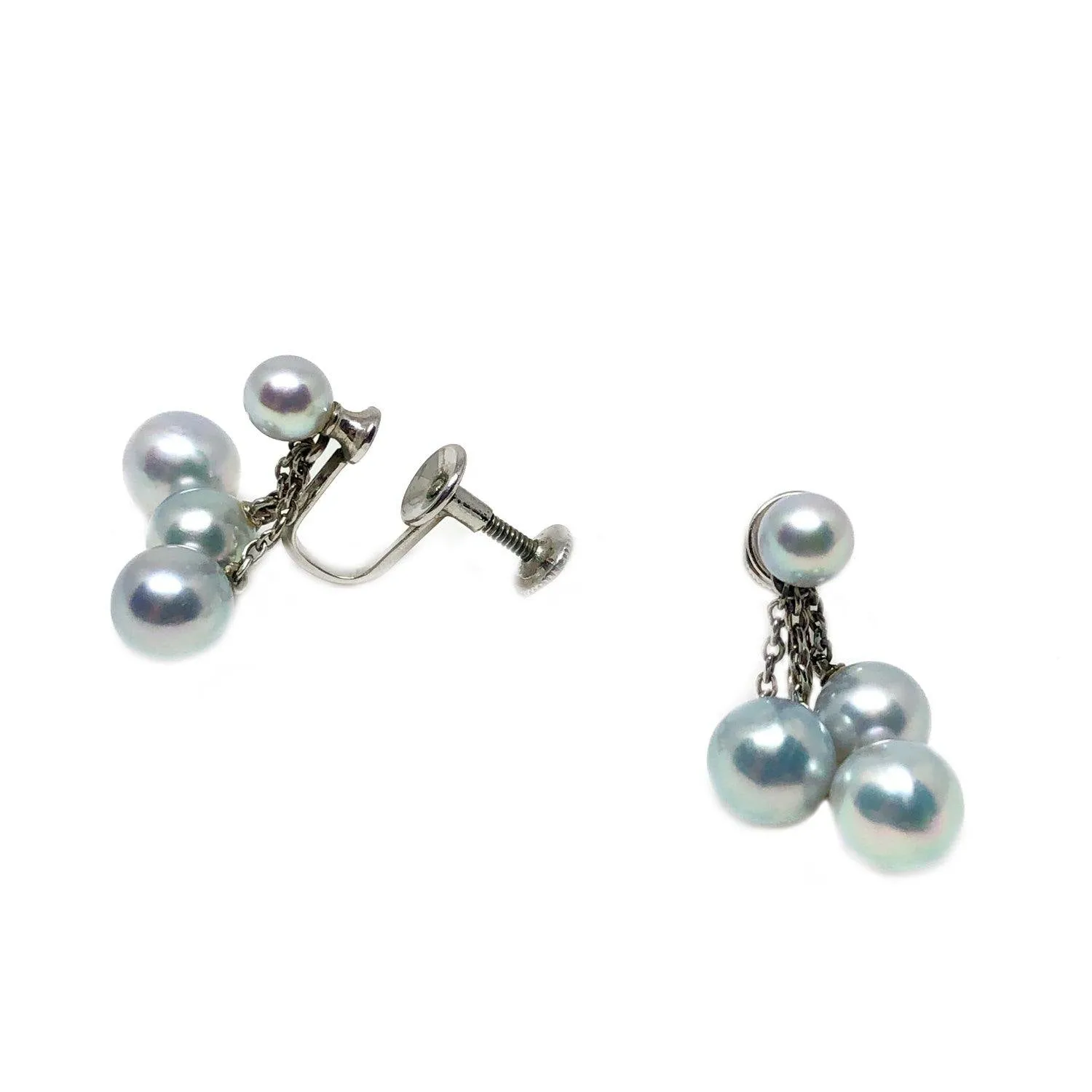 Mikimoto Blue Saltwater Akoya Deco Lavaliere Necklace Screwback Earring Set- Sterling Silver