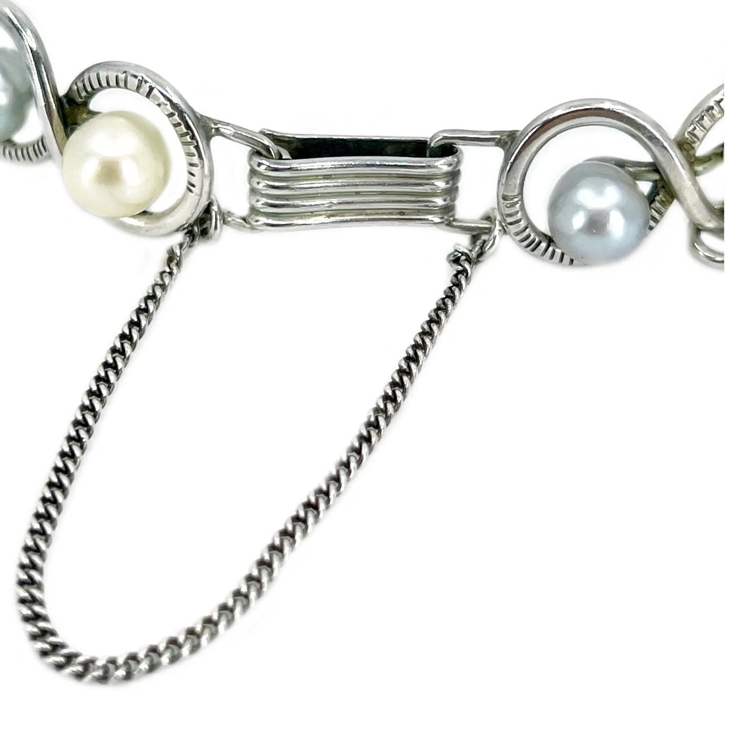 Ming's of Honolulu Vintage Japanese Blue & White Saltwater Akoya Cultured Pearl Bracelet- Sterling Silver