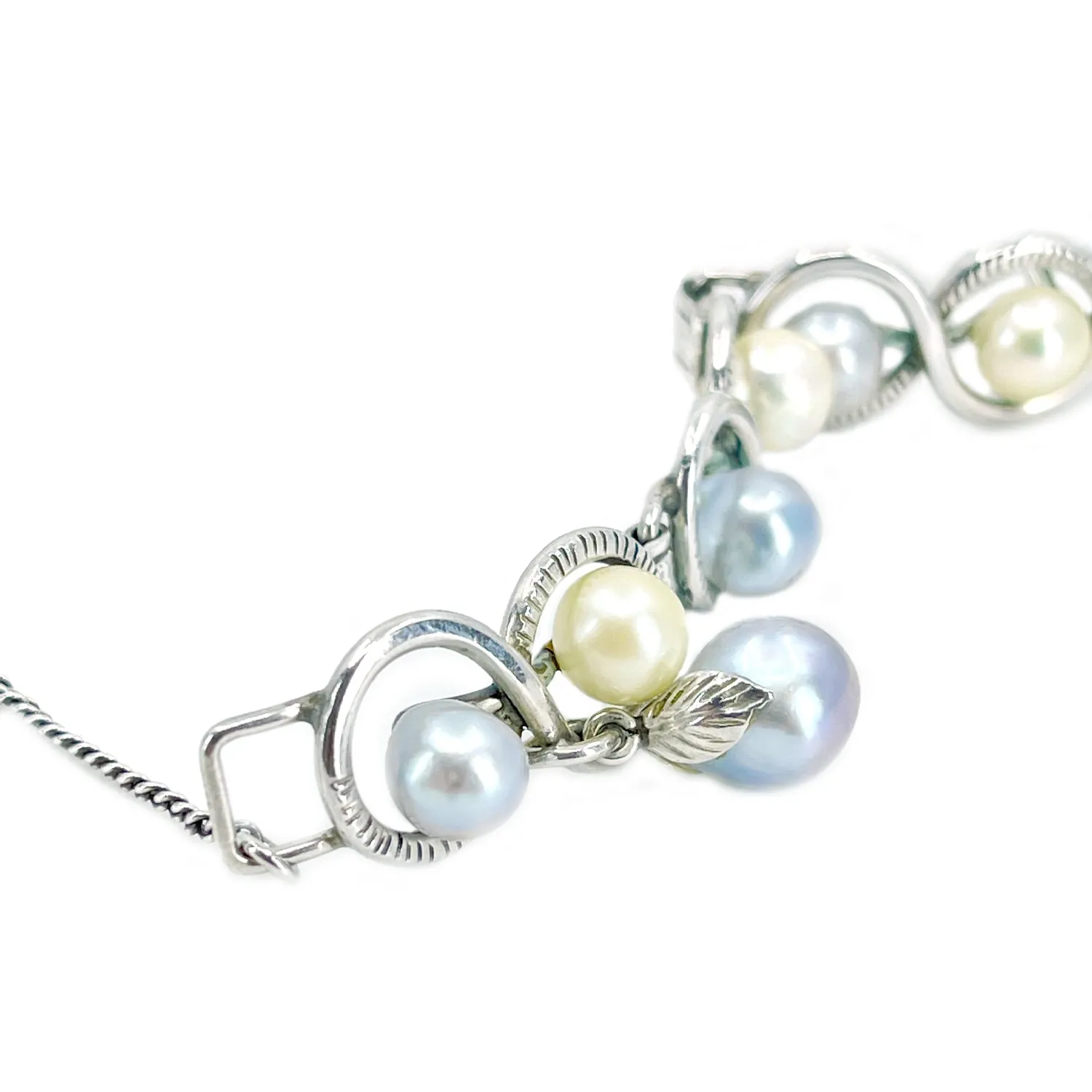 Ming's of Honolulu Vintage Japanese Blue & White Saltwater Akoya Cultured Pearl Bracelet- Sterling Silver
