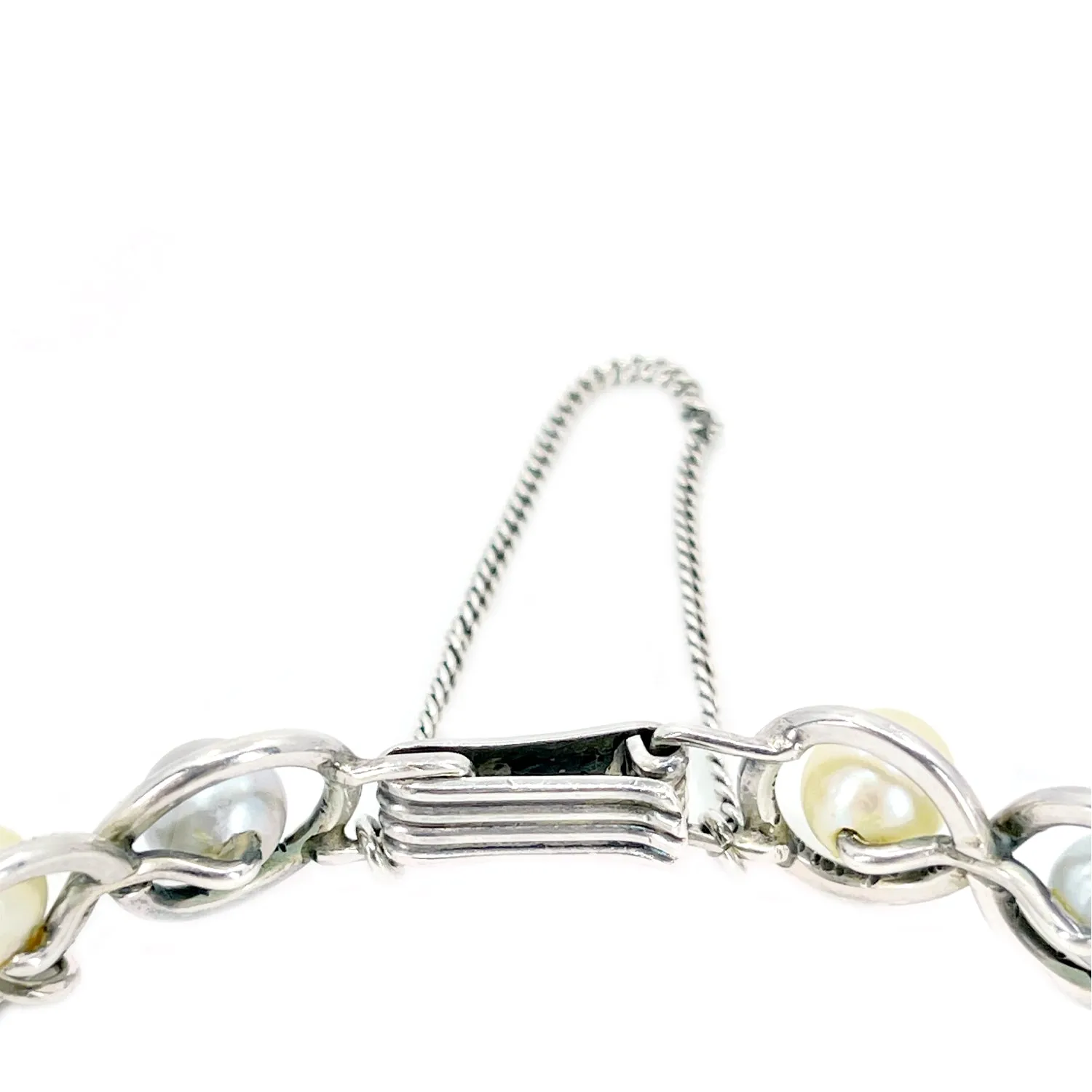 Ming's of Honolulu Vintage Japanese Blue & White Saltwater Akoya Cultured Pearl Bracelet- Sterling Silver