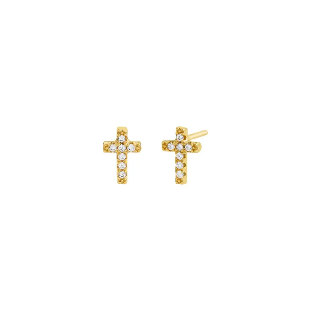 Mini Pavé Cross Stud Earring
