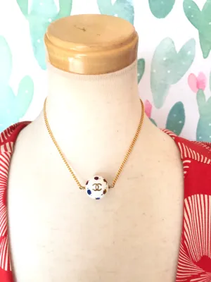 MINT. Vintage CHANEL skinny chain necklace with CC white ball and colorful stones. Perfect gift. Classic vintage jewelry.