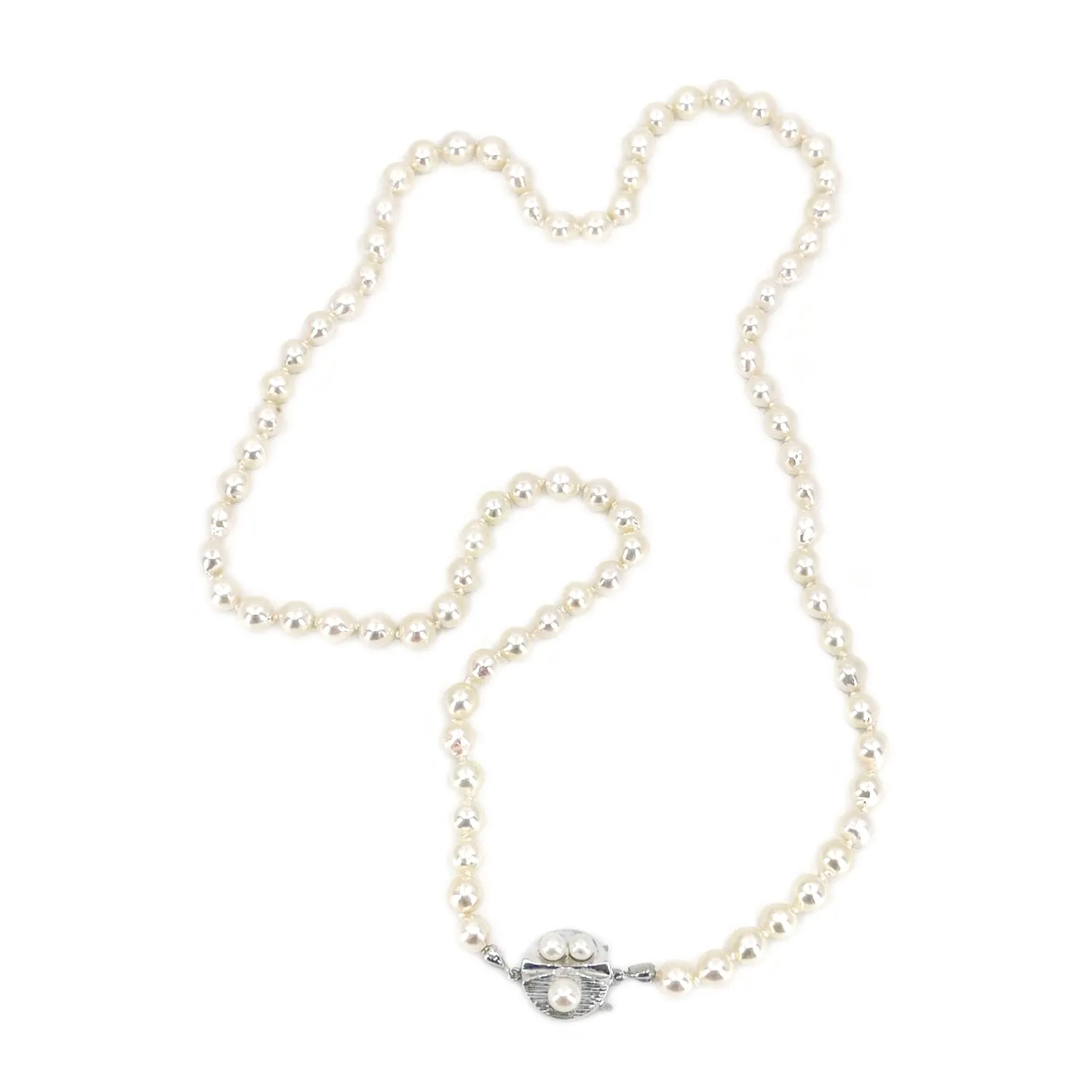 Modernist Retro Japanese Saltwater Cultured Akoya Baroque Pearl Necklace - Coin Silver 24.50 Inch