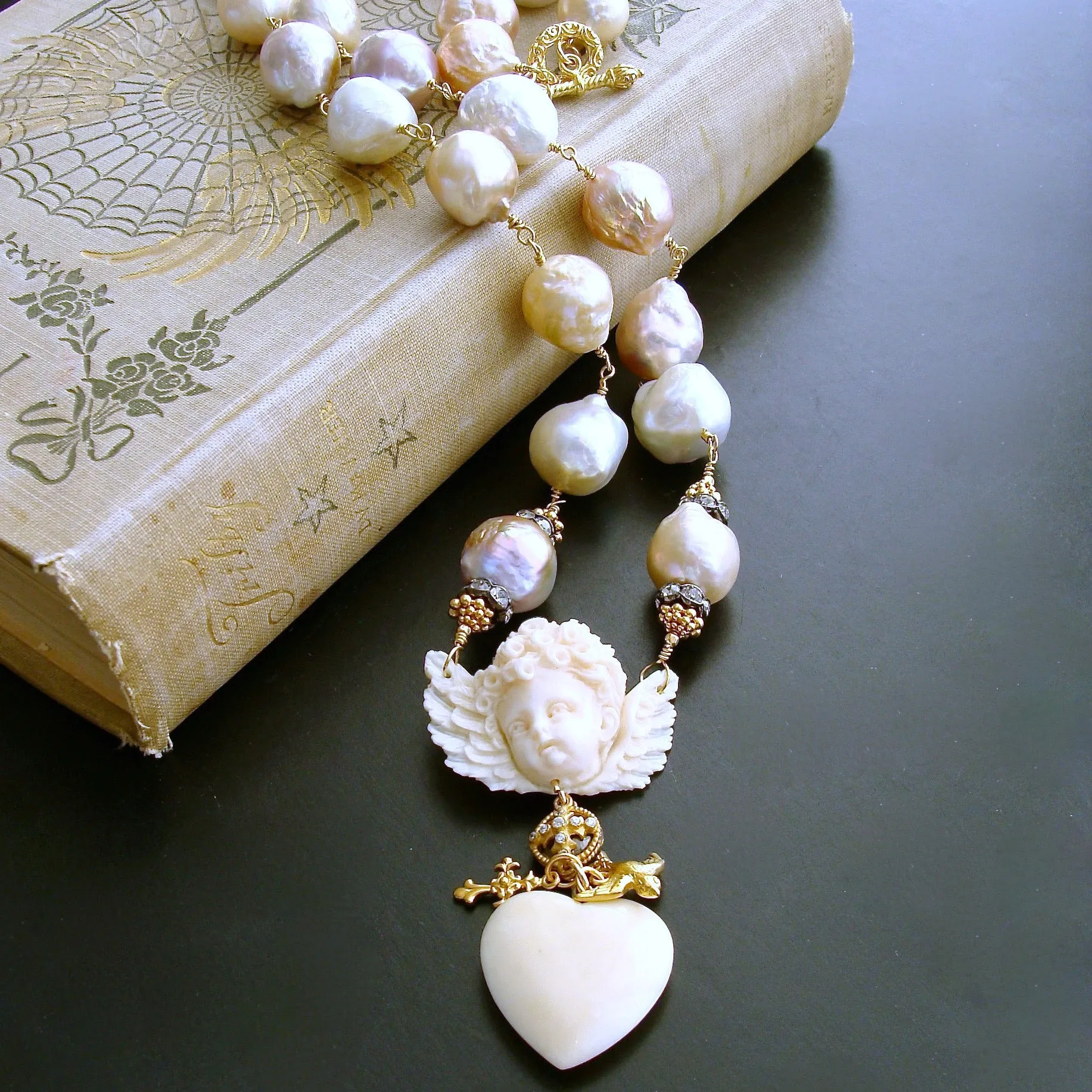Multi Color Baroque Pearls EcoIvory Cherub Necklace - Mon Ange Chéri Necklace