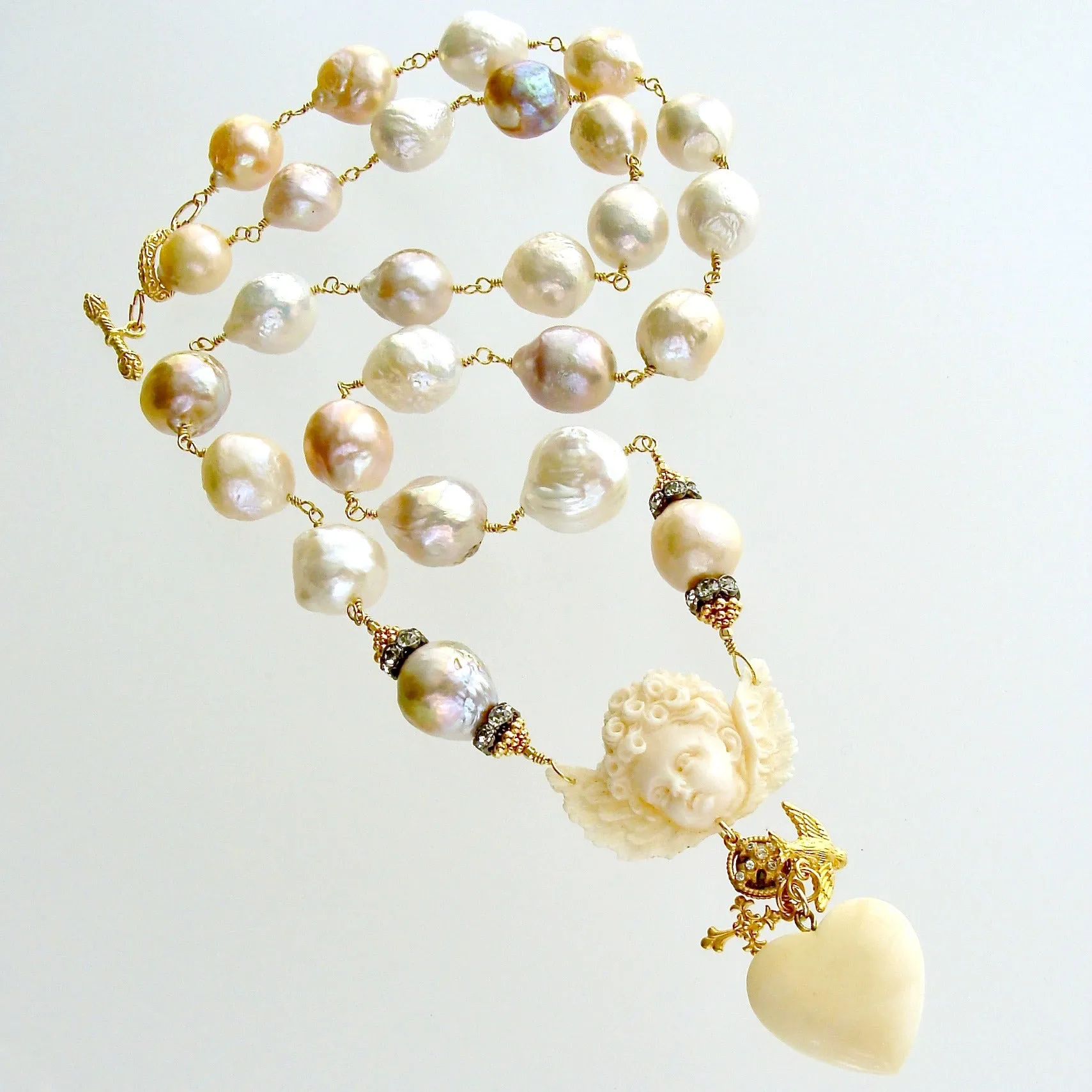 Multi Color Baroque Pearls EcoIvory Cherub Necklace - Mon Ange Chéri Necklace