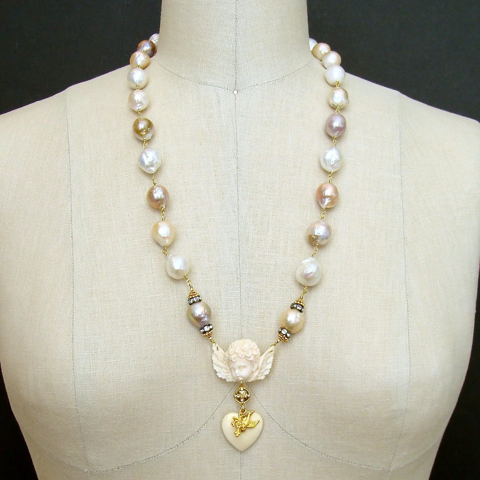 Multi Color Baroque Pearls EcoIvory Cherub Necklace - Mon Ange Chéri Necklace