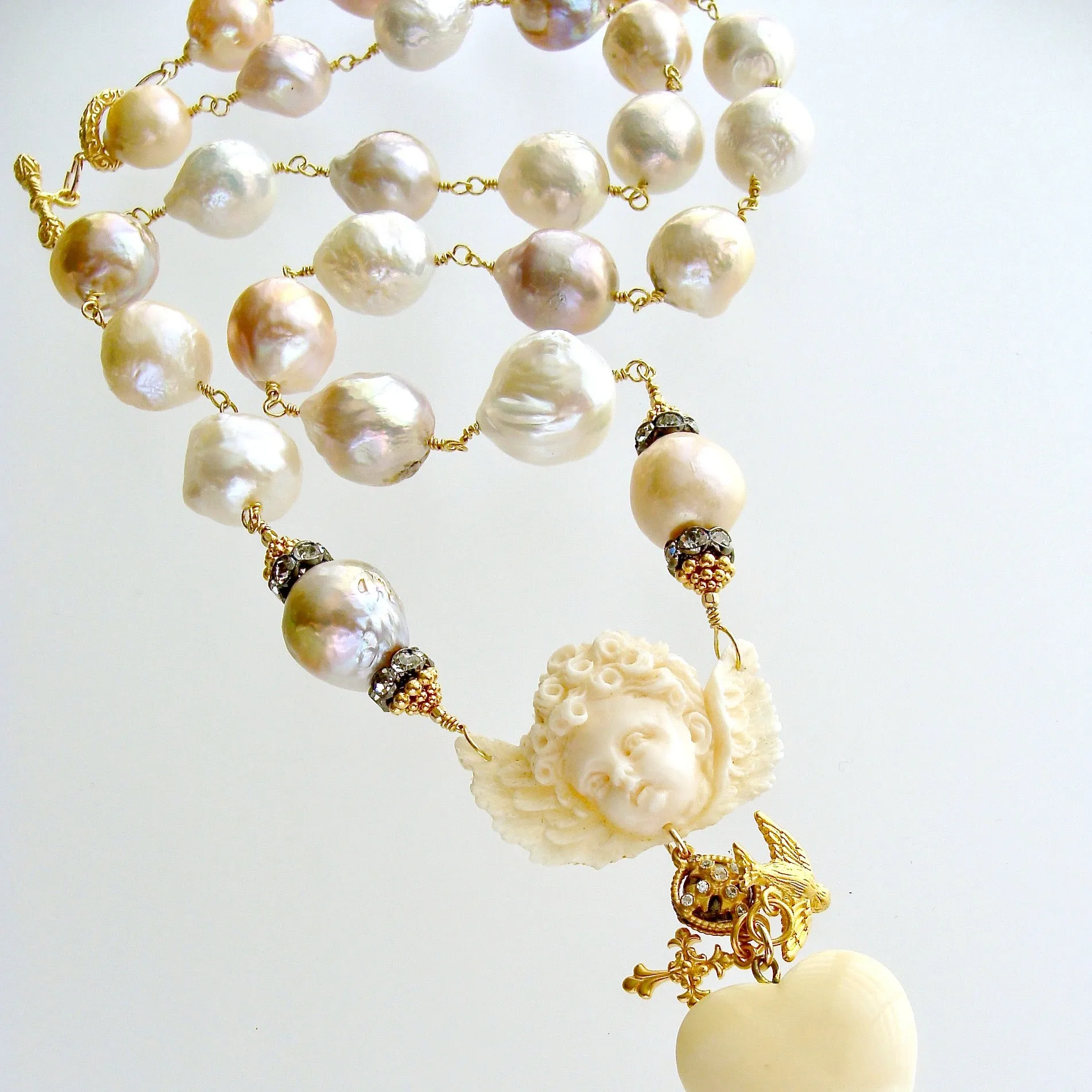 Multi Color Baroque Pearls EcoIvory Cherub Necklace - Mon Ange Chéri Necklace