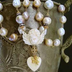 Multi Color Baroque Pearls EcoIvory Cherub Necklace - Mon Ange Chéri Necklace