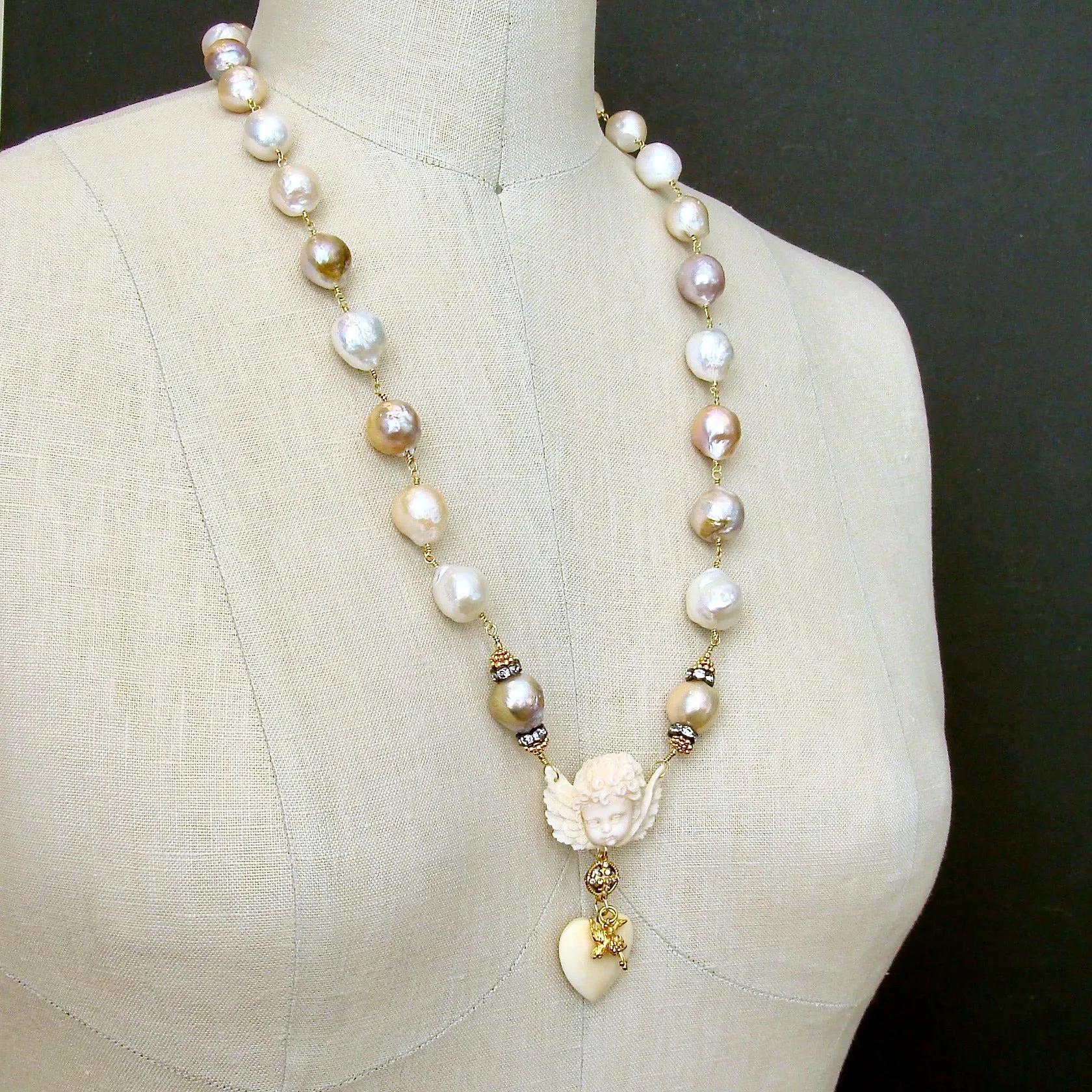 Multi Color Baroque Pearls EcoIvory Cherub Necklace - Mon Ange Chéri Necklace