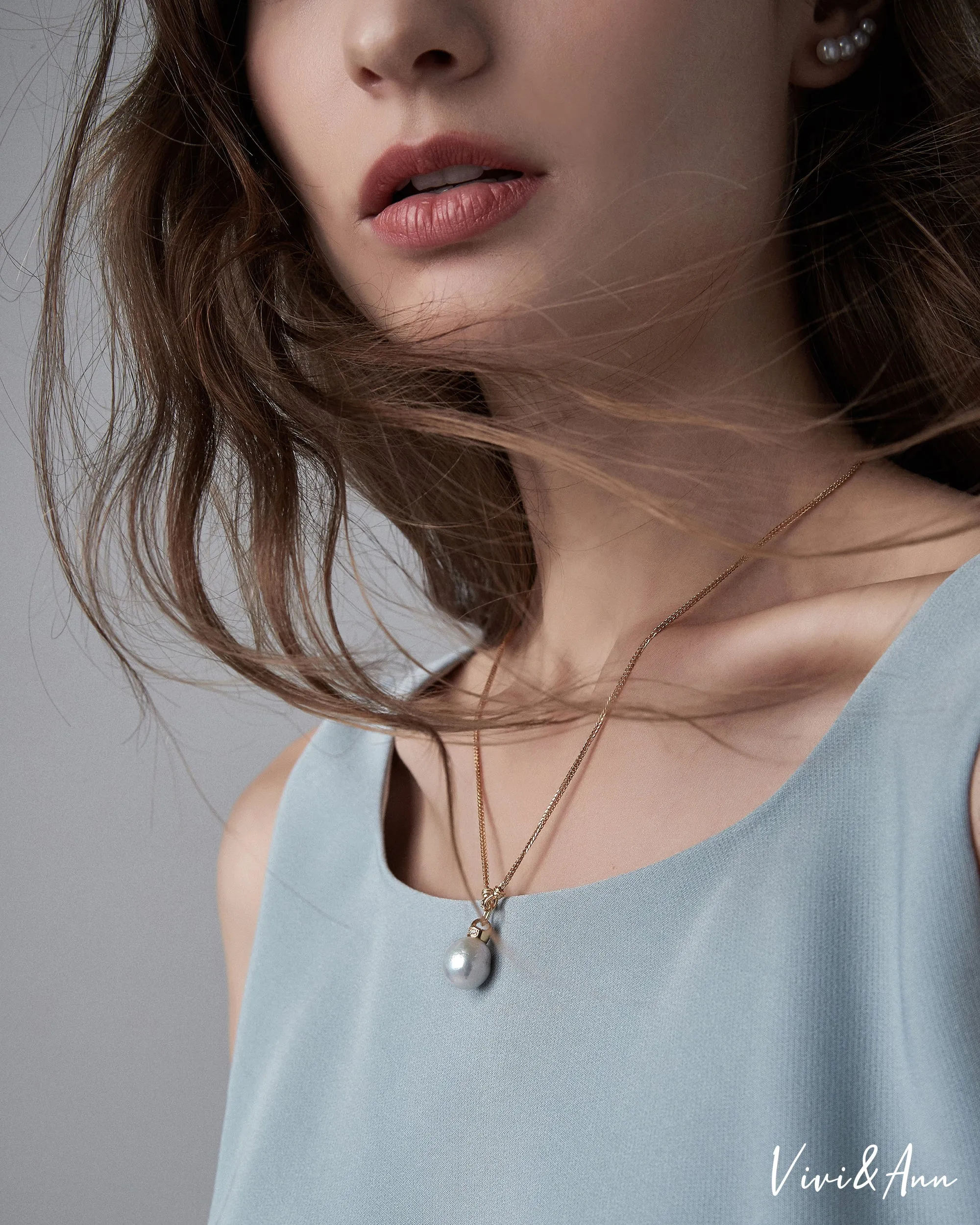 Natural Baroque Pearl Pendant With Designed Chain 18K Gold Over Sterling Silver