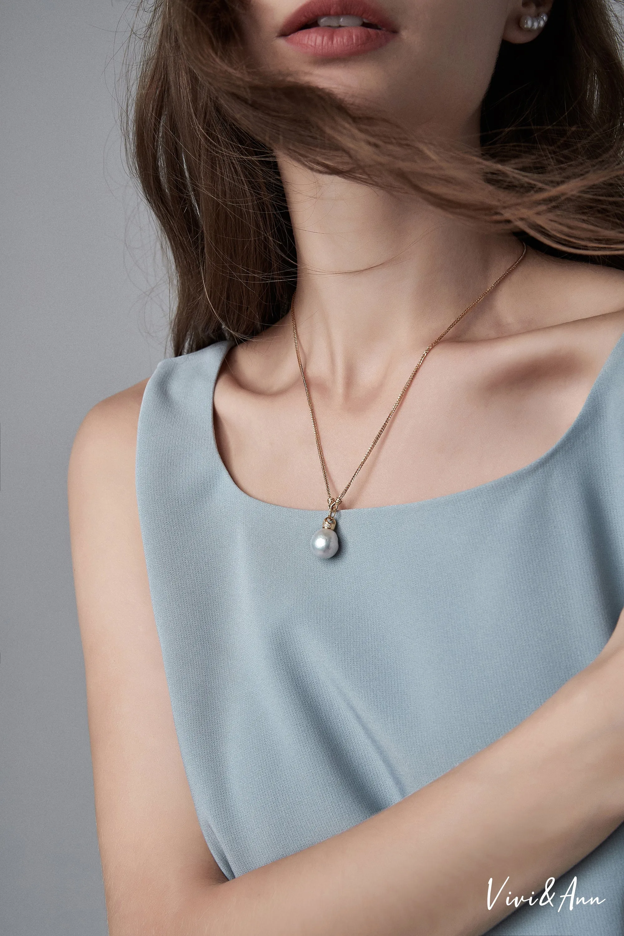 Natural Baroque Pearl Pendant With Designed Chain 18K Gold Over Sterling Silver