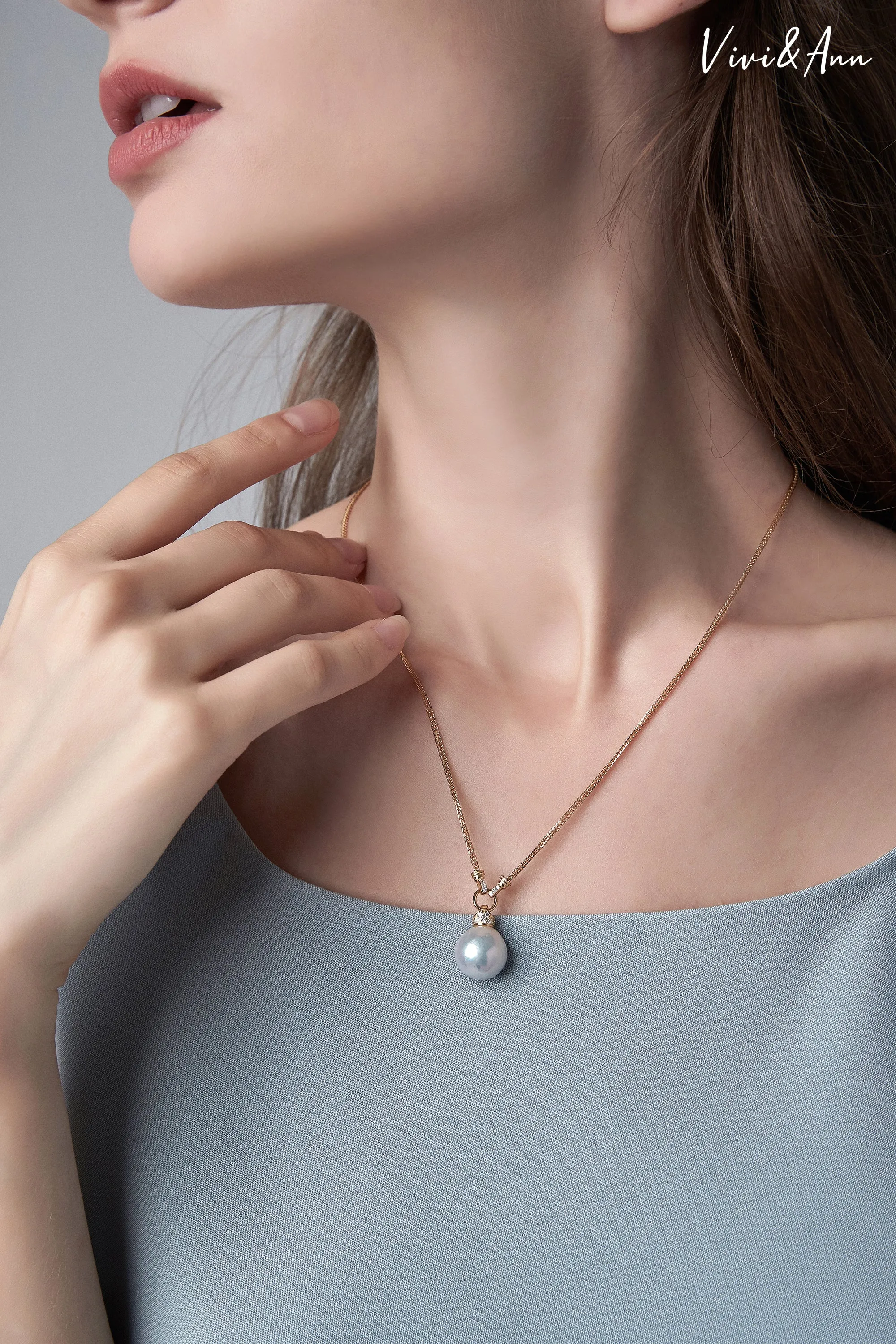Natural Baroque Pearl Pendant With Designed Chain 18K Gold Over Sterling Silver