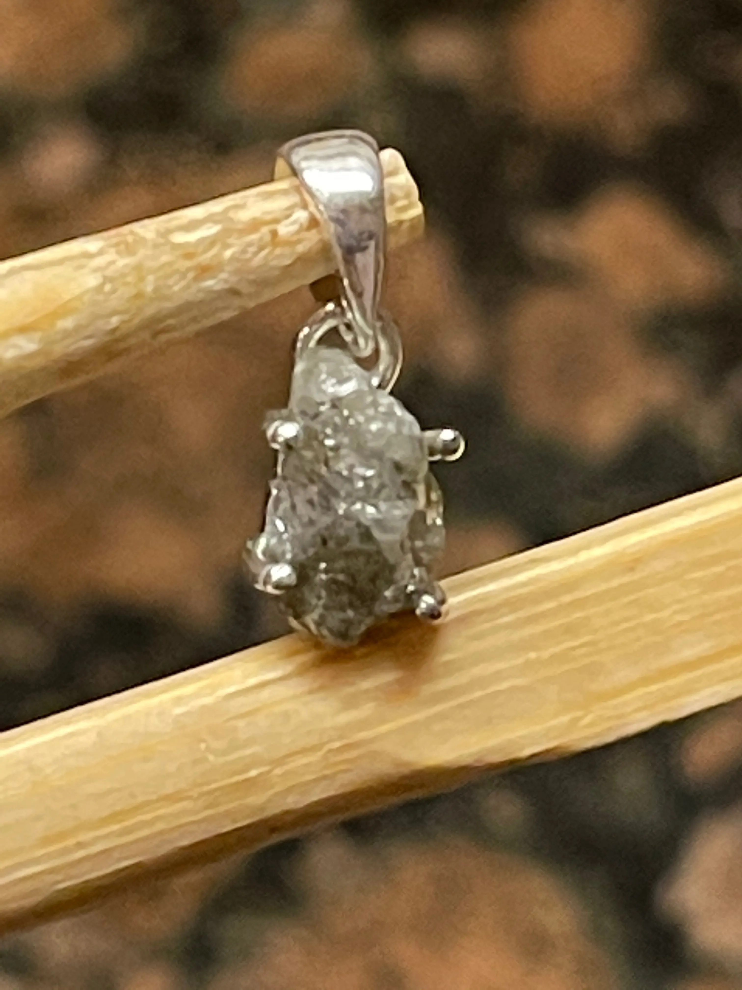 Natural Raw Diamond 925 Sterling Silver Pendant 15mm