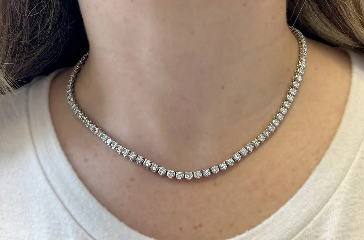 Necklace 18kt Gold Tennis Round Diamonds 13.30cts