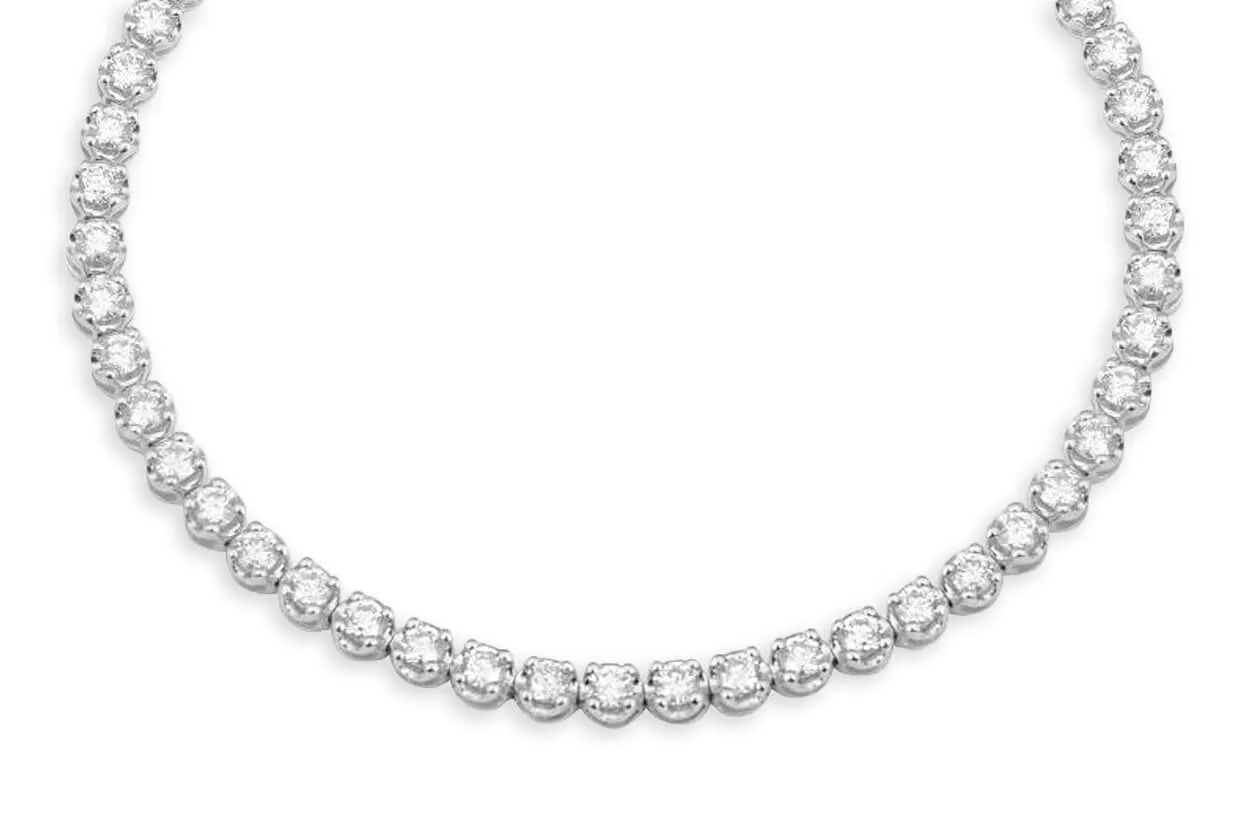 Necklace 18kt Gold Tennis Round Diamonds 13.30cts