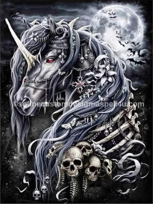 Night Skull Unicorn Mosaic Collage AI Created One of a Kind Digital Download Canvas Poster Wall Art DIY Printable Gift Make Your Own Crafts