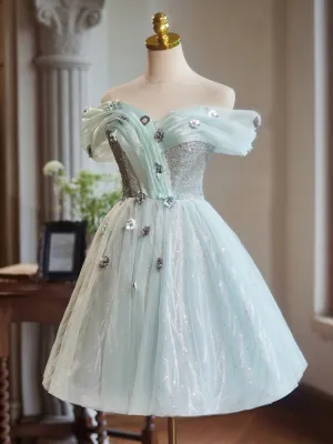Off the Shoulder A-Line Tulle with Hand Made Flower Homecoming Dress