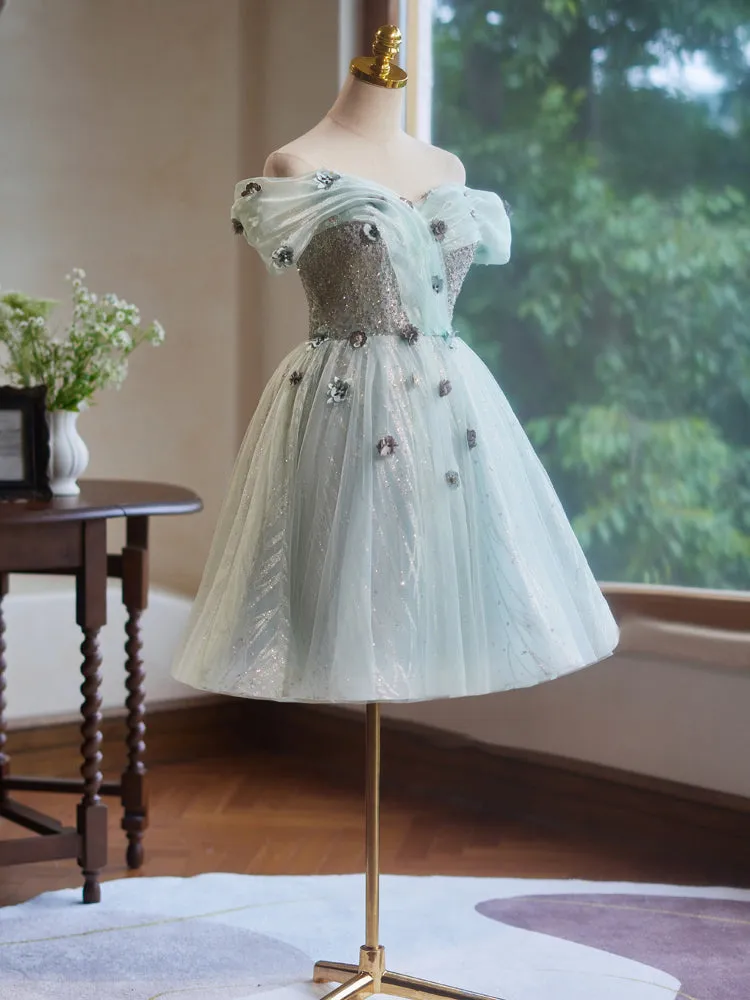 Off the Shoulder A-Line Tulle with Hand Made Flower Homecoming Dress