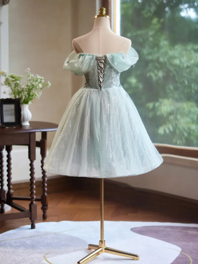 Off the Shoulder A-Line Tulle with Hand Made Flower Homecoming Dress