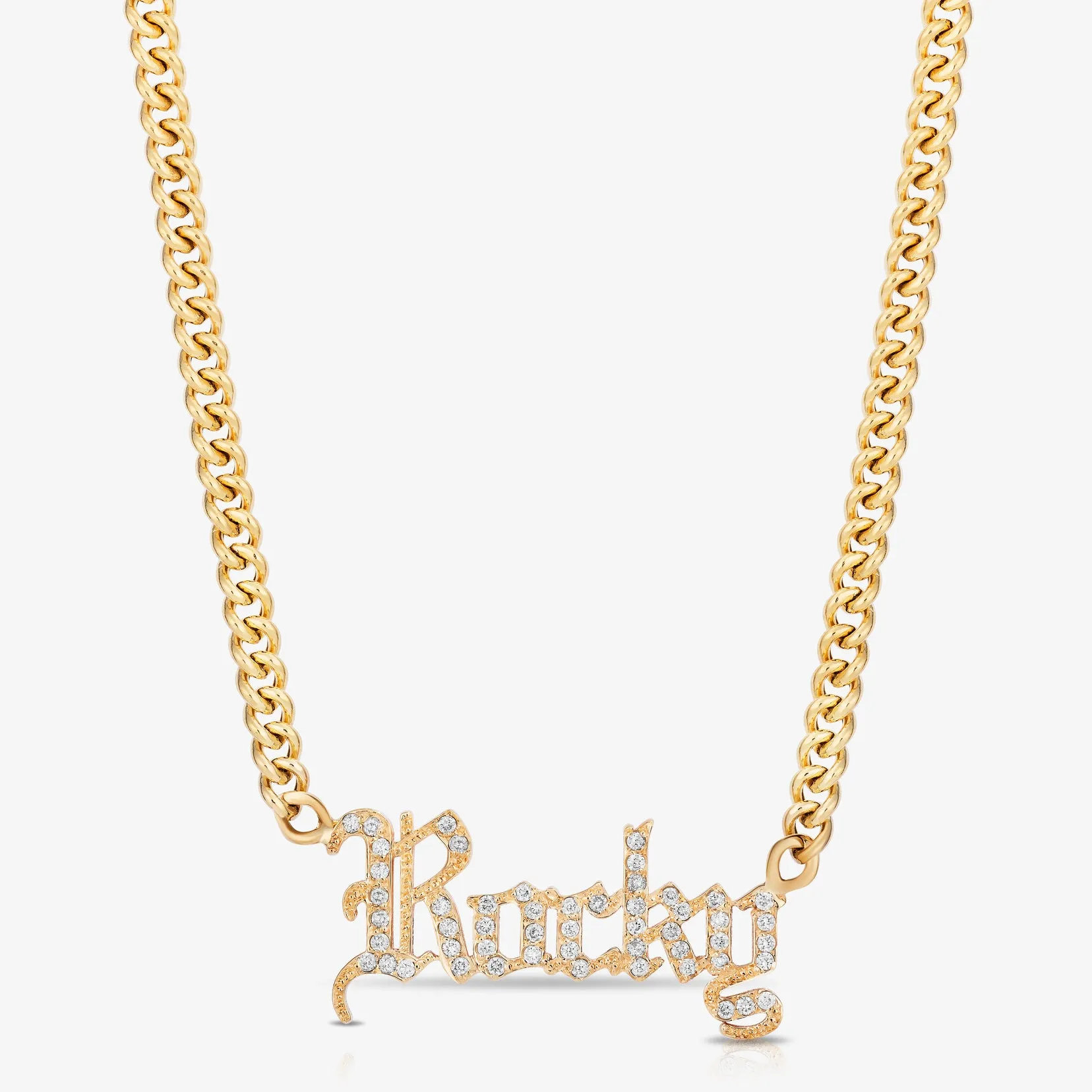 Old English Font Diamond Nameplate Necklace