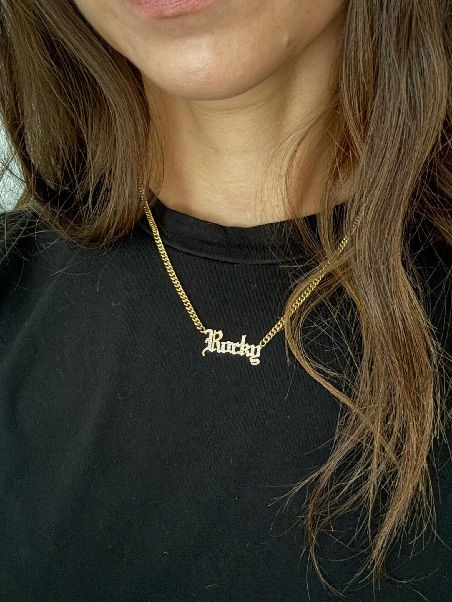 Old English Font Diamond Nameplate Necklace