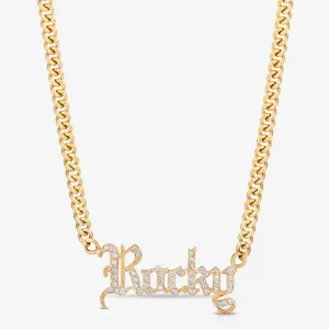 Old English Font Diamond Nameplate Necklace