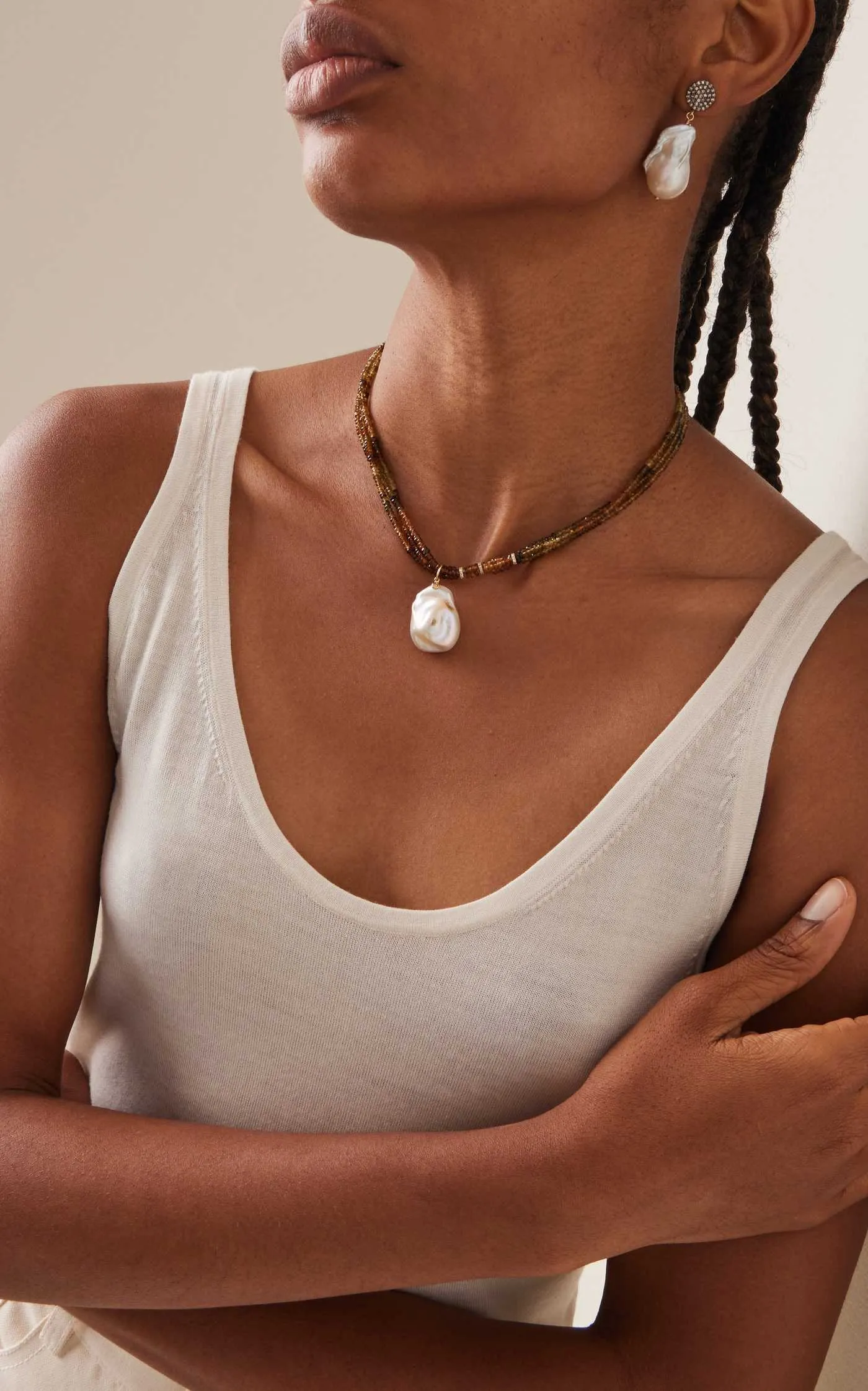 Ombre Chocolate Diamond Baroque Pearl Necklace