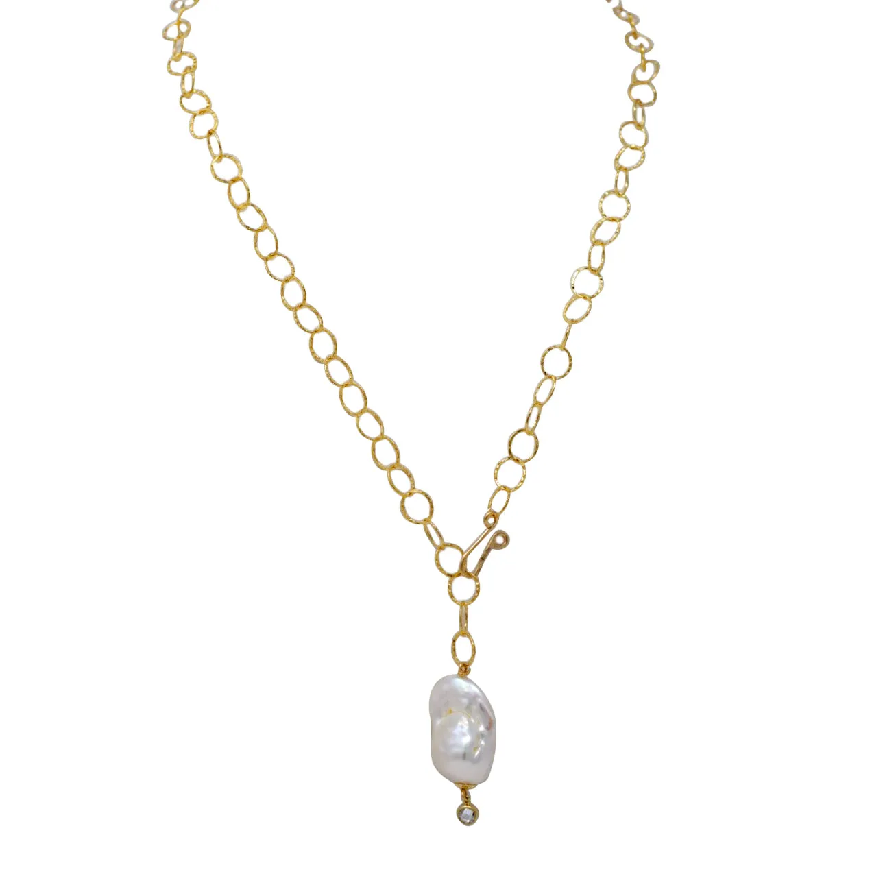 ONE - gold filled lariat necklace with Massive Baroque Pearl