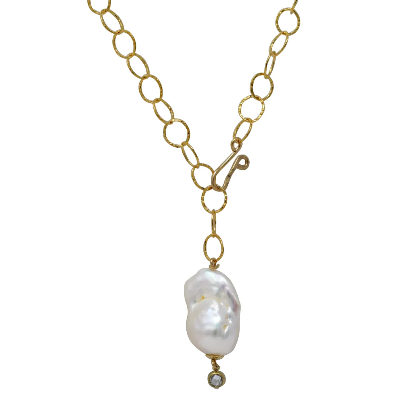 ONE - gold filled lariat necklace with Massive Baroque Pearl