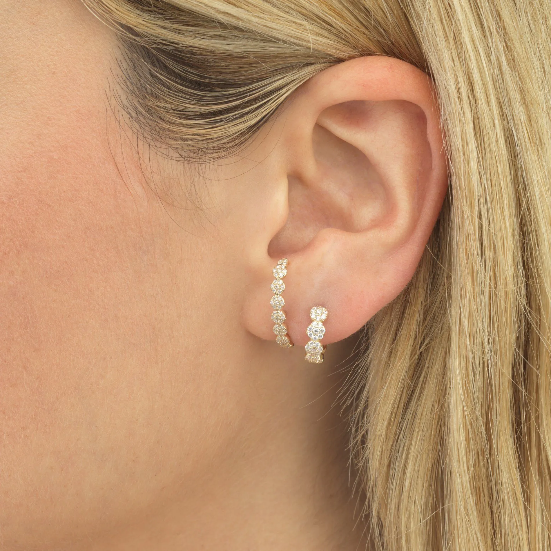 Pavé Stone Huggie Earring 14K