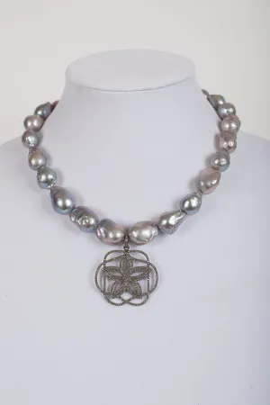 Pave Diamond Pendant with Baroque Freshwater Pearls