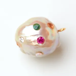 Peach Kasumi Pearl and Sapphire, Ruby, Emerald, and Opal Gemstone Clasp