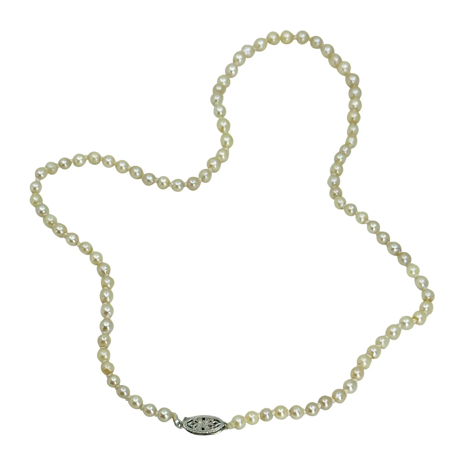 Petite Retro Japanese Saltwater Cultured Akoya Pearl Vintage Necklace - 10K White Gold 16.25 Inch