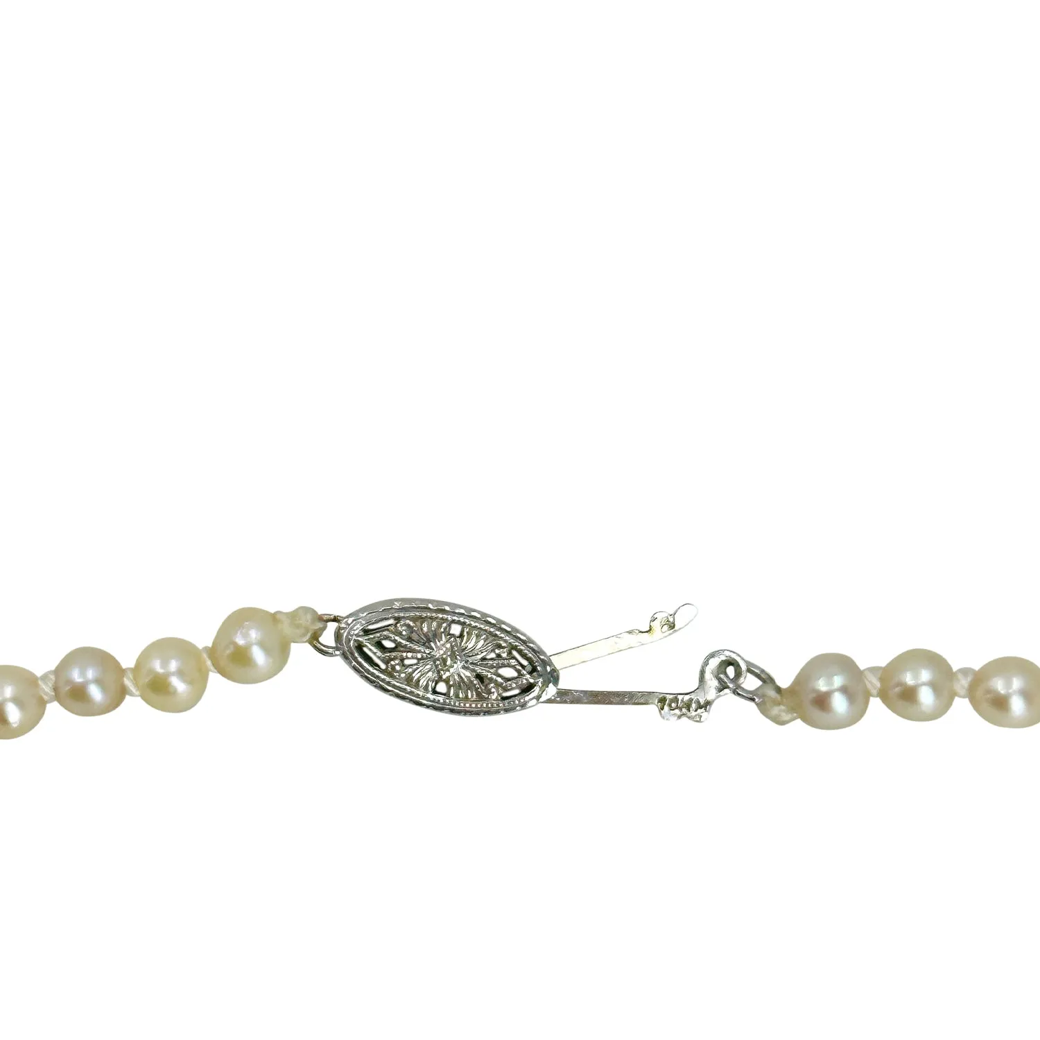 Petite Retro Japanese Saltwater Cultured Akoya Pearl Vintage Necklace - 10K White Gold 16.25 Inch