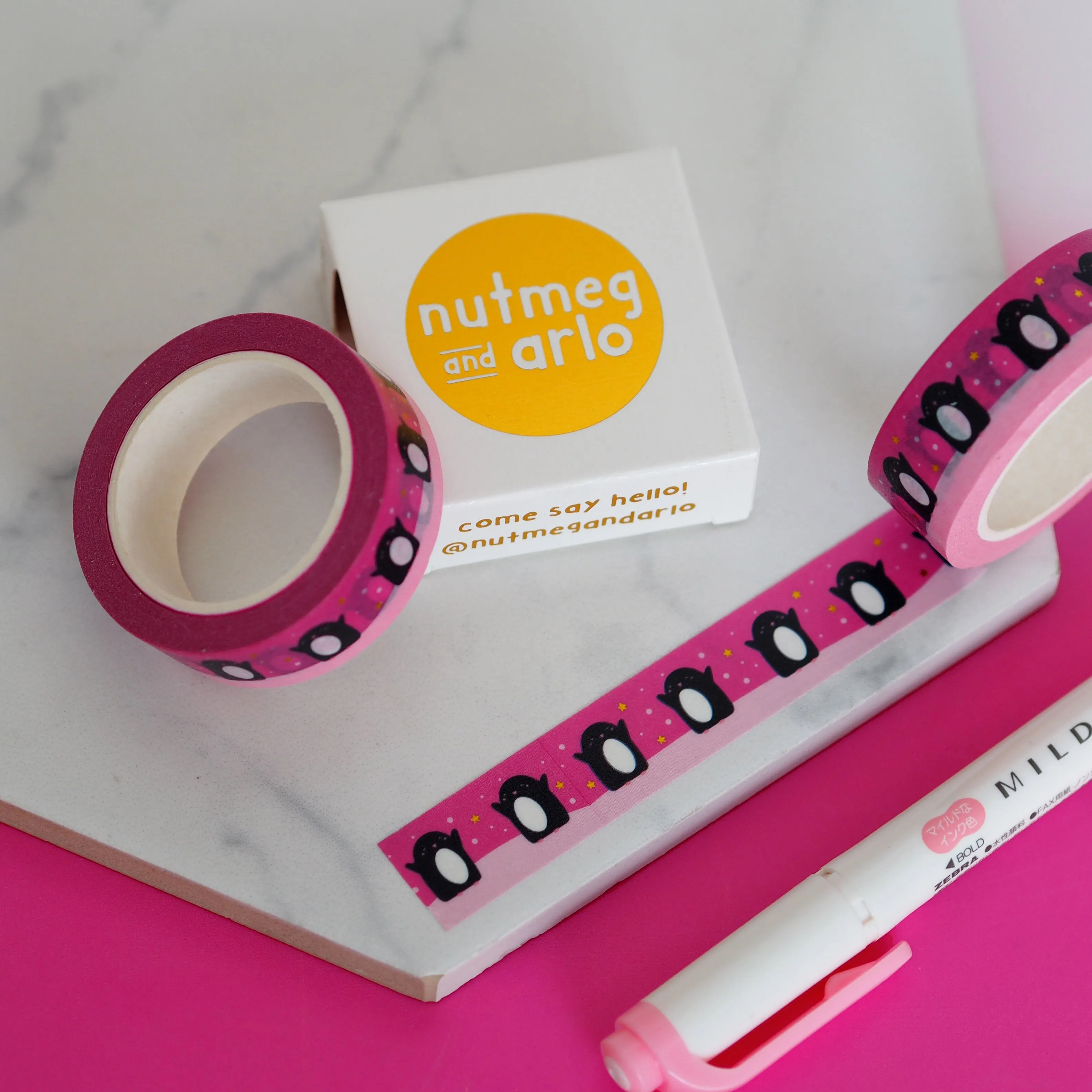 Pink Penguins Washi Tape