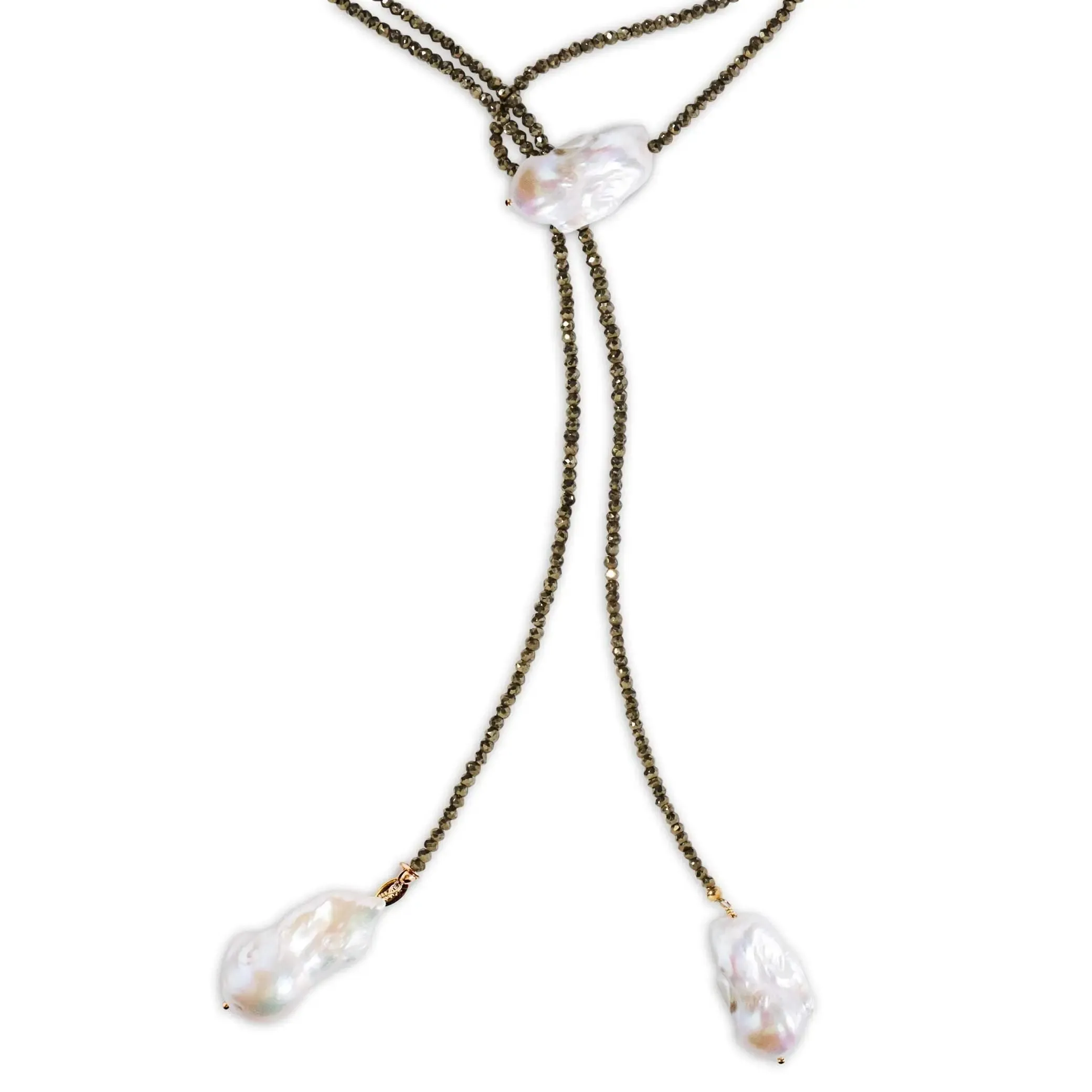 Pyrite Triple Pearl Classic Gemstone Lariat