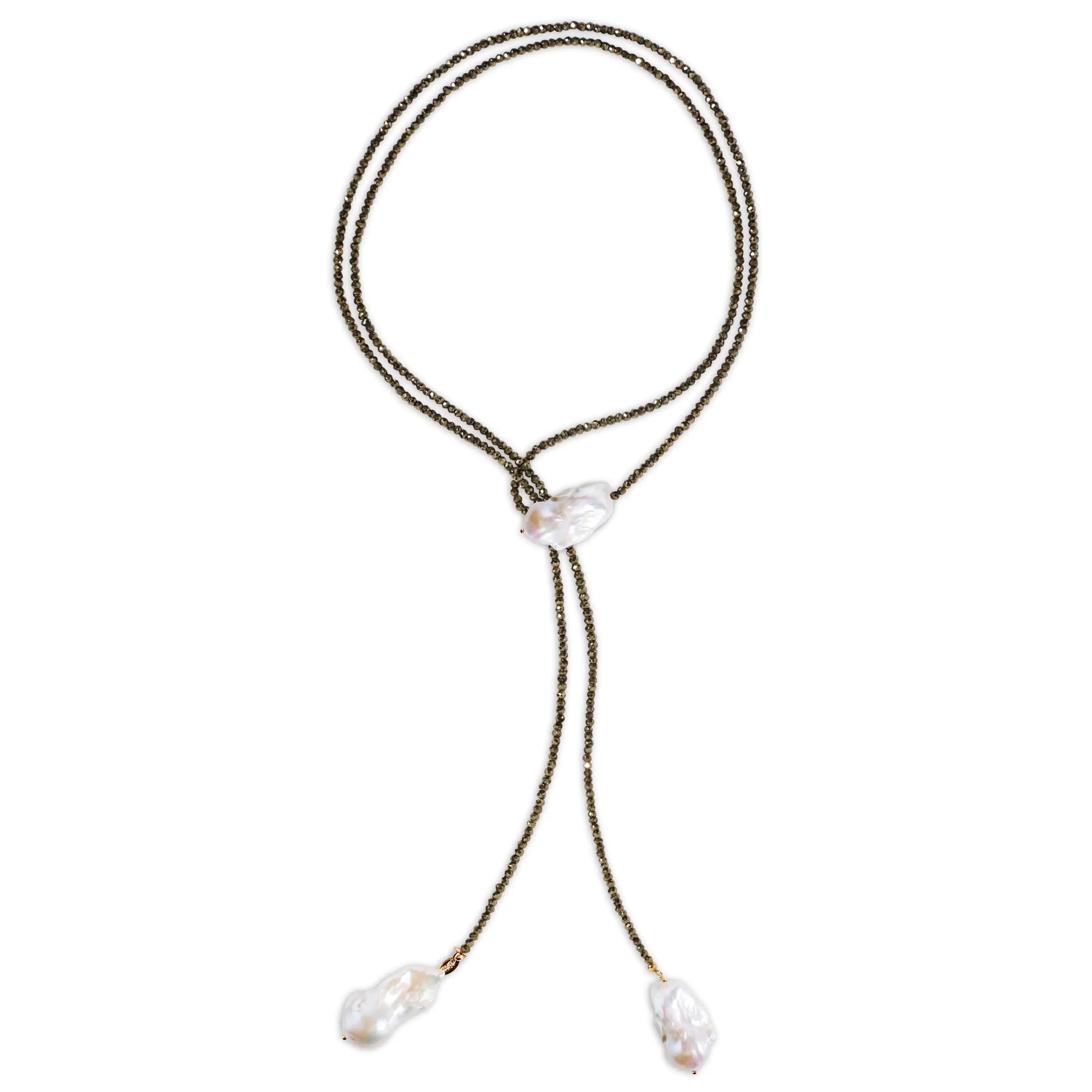 Pyrite Triple Pearl Classic Gemstone Lariat