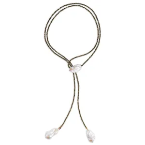 Pyrite Triple Pearl Classic Gemstone Lariat